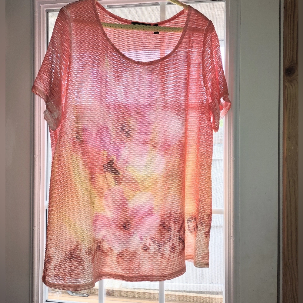 Notations Woman Sheer Stretch Orange Ombre Floral Top